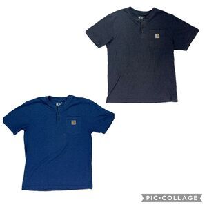 Carhartt Mens M Henley T-Shirt Pocket Tee 3 Buttons Casual Blue‎ Gray Cotton